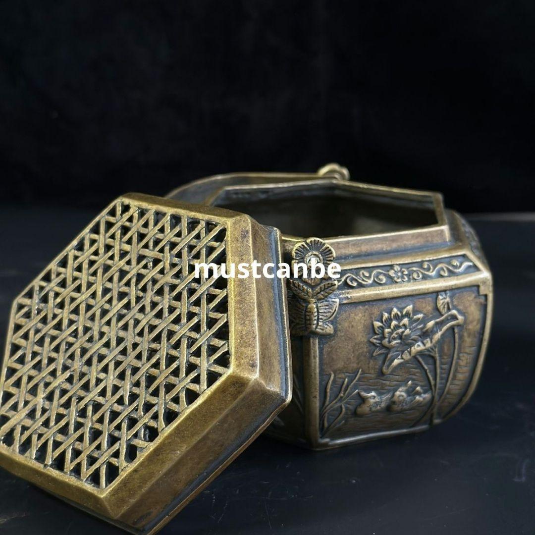 銅器 香炉 香薫炉 六角暖手炉 装飾品 工芸品 置物
