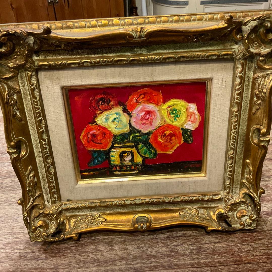 市村司「ばら」薔薇/バラ 油彩 アートクラブ会員 油彩画 額付き アート 絵画