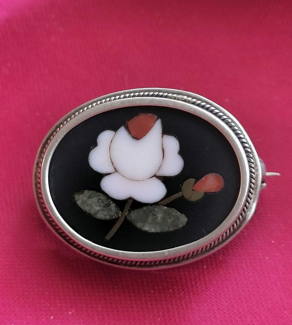 Pietra Dura フローレンスモザイクブローチ インレイアンティーク800