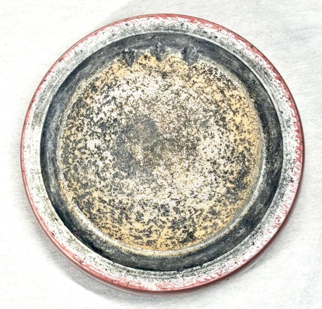 清時代 基福 康熙辛丑年製 蒋記 款 牛血紅釉丸陶硯 在銘 古玩 WWTT166