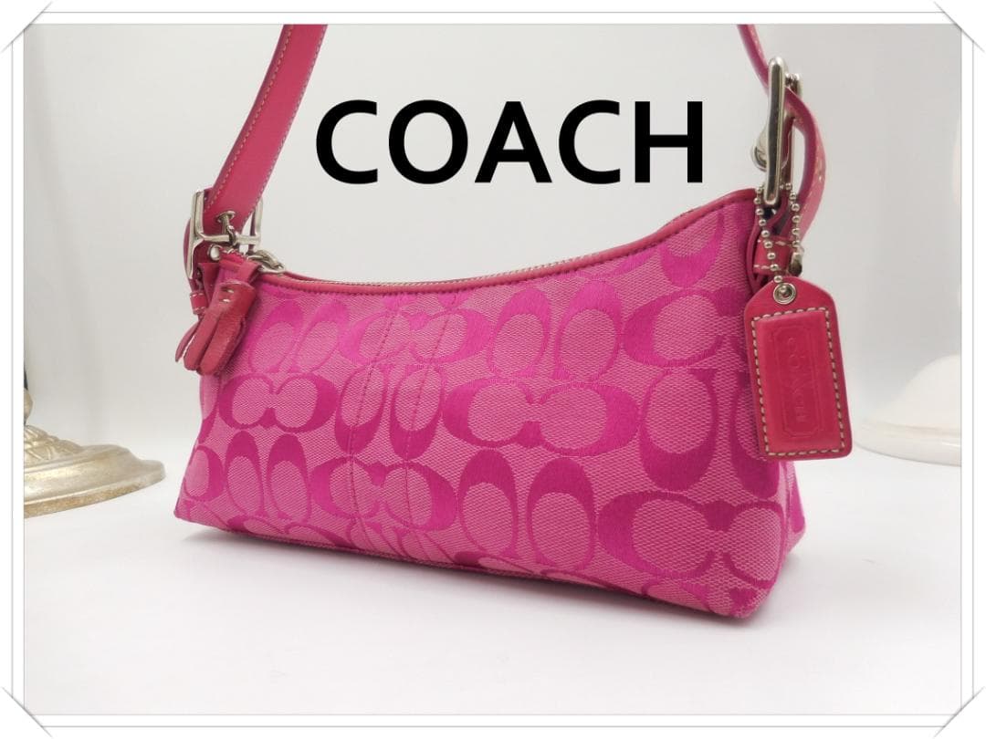 ✨COACH　コーチ　ポーチ シグネチャー ピンク キャンバス／レザー