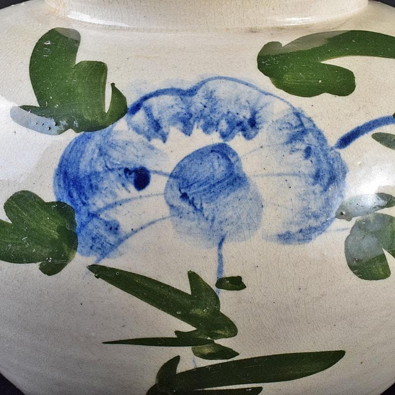 朝鮮美術　李朝　高麗白磁　色絵　花文　壷　高さ約31㎝　V　R7859B