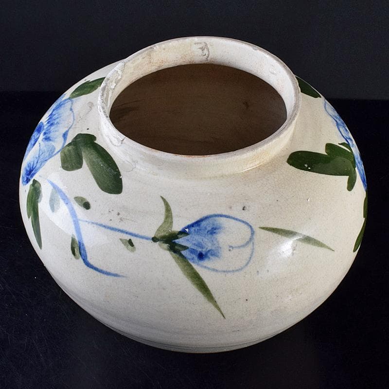 朝鮮美術　李朝　高麗白磁　色絵　花文　壷　高さ約31㎝　V　R7859B