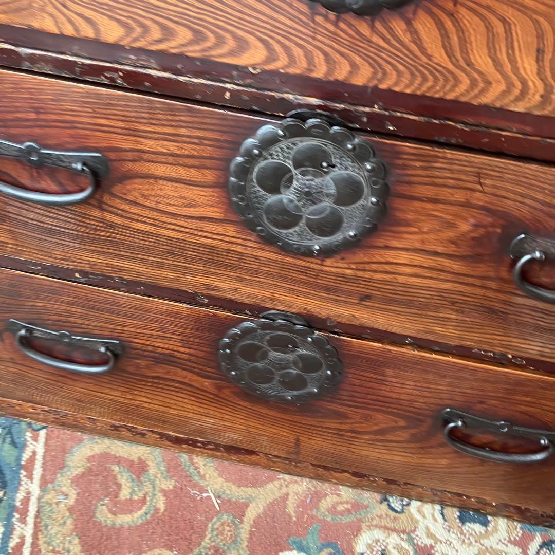 昭和レトロ 古家具 仙台箪笥 4段 引き出し箪笥 古家具 ビンテージ 団扇柄