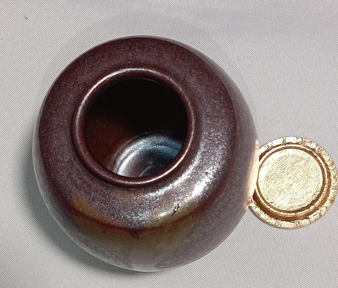 茶道具　丹波立杭焼　市野信水作　丹波焼肩衝茶入鴛鴦金襴仕覆付　未使用超美品！！