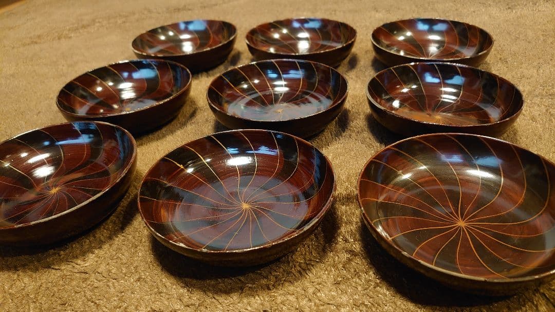 輪島塗　漆器　金蒔絵　蒔絵　ひねり文様　豆皿　菓子皿　９客