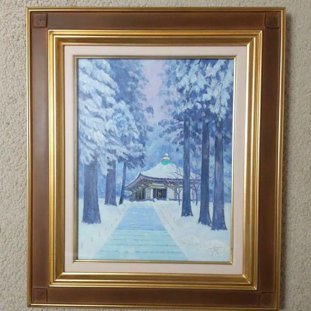 雪の中尊寺金色堂 油彩画・油絵