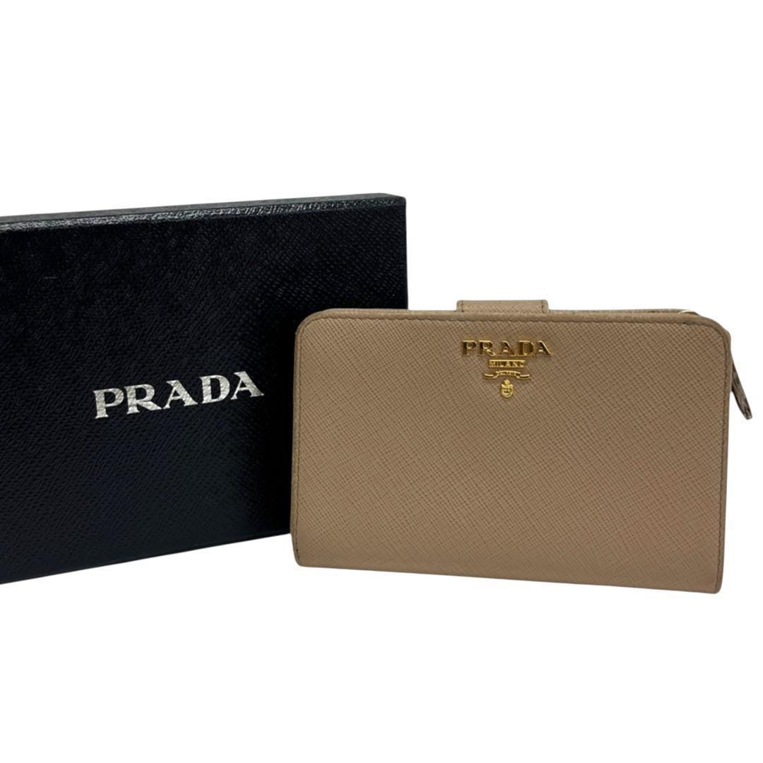 美品 PRADA プラダ 折り財布 サフィアーノレザー 1ML225 ベージュ