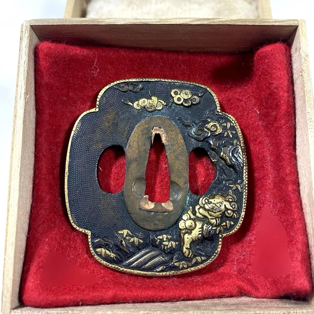 B-58 鍔　銅地　金象嵌　武具　刀装具　日本　骨董品　時代物　美術品　工芸品