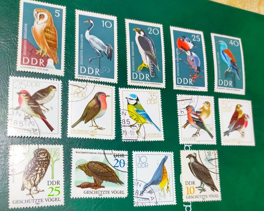 確認用！東ドイツ梟など鳥切手14種DDR貴重