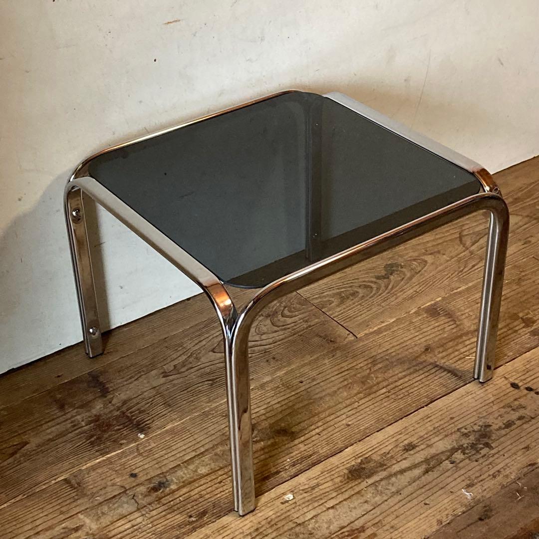 ヴィンテージ クロム スモーク ガラス サイドテーブル スペースエイジ