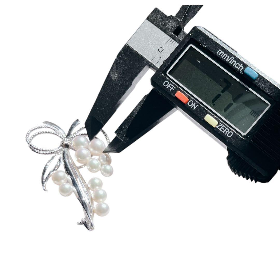 【美品★ケース付】MIKIMOTO パールブローチ リボン シルバー あこや真珠