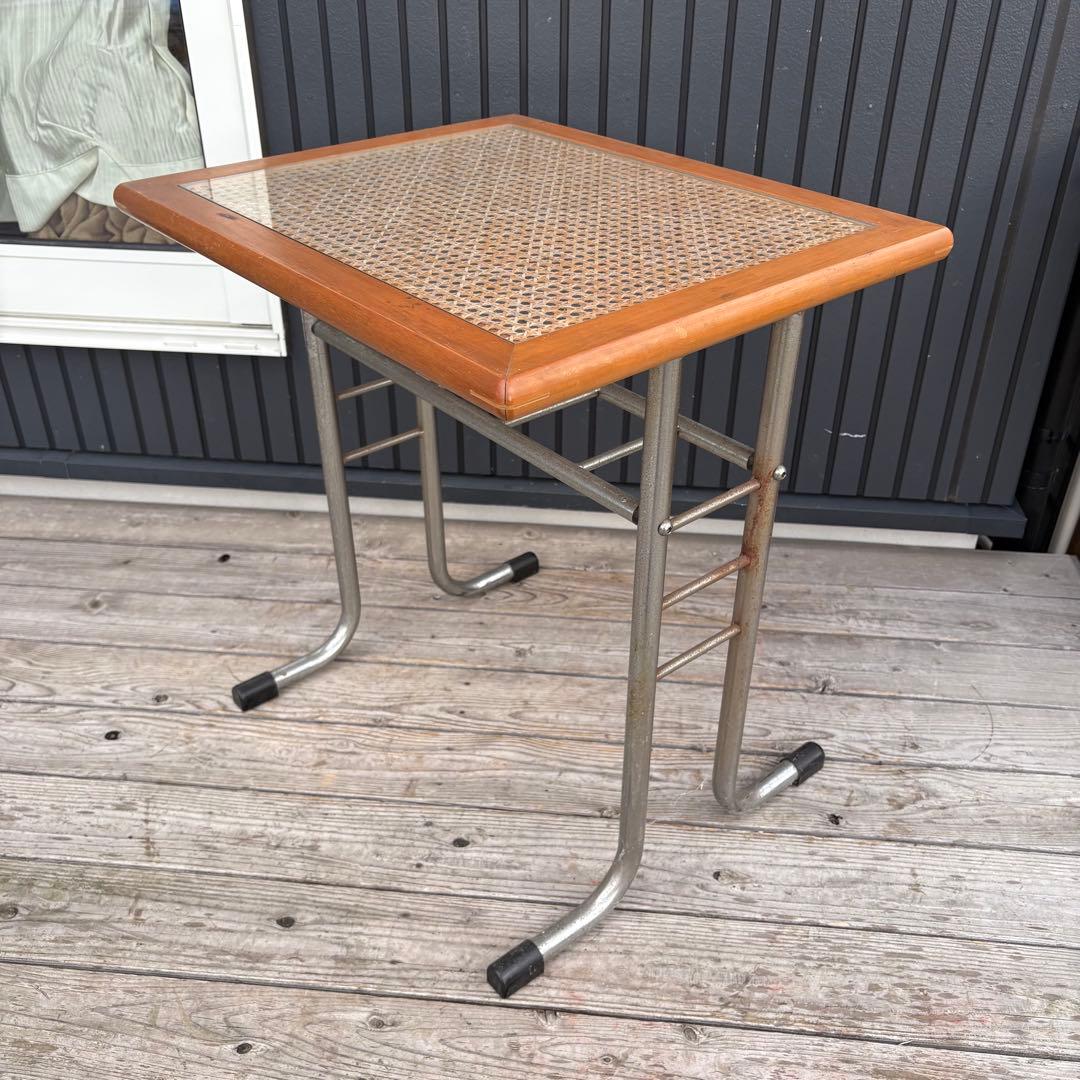 北欧レトロオリバー メタルフレーム ラタンカウンターテーブル 木製サイドテーブル