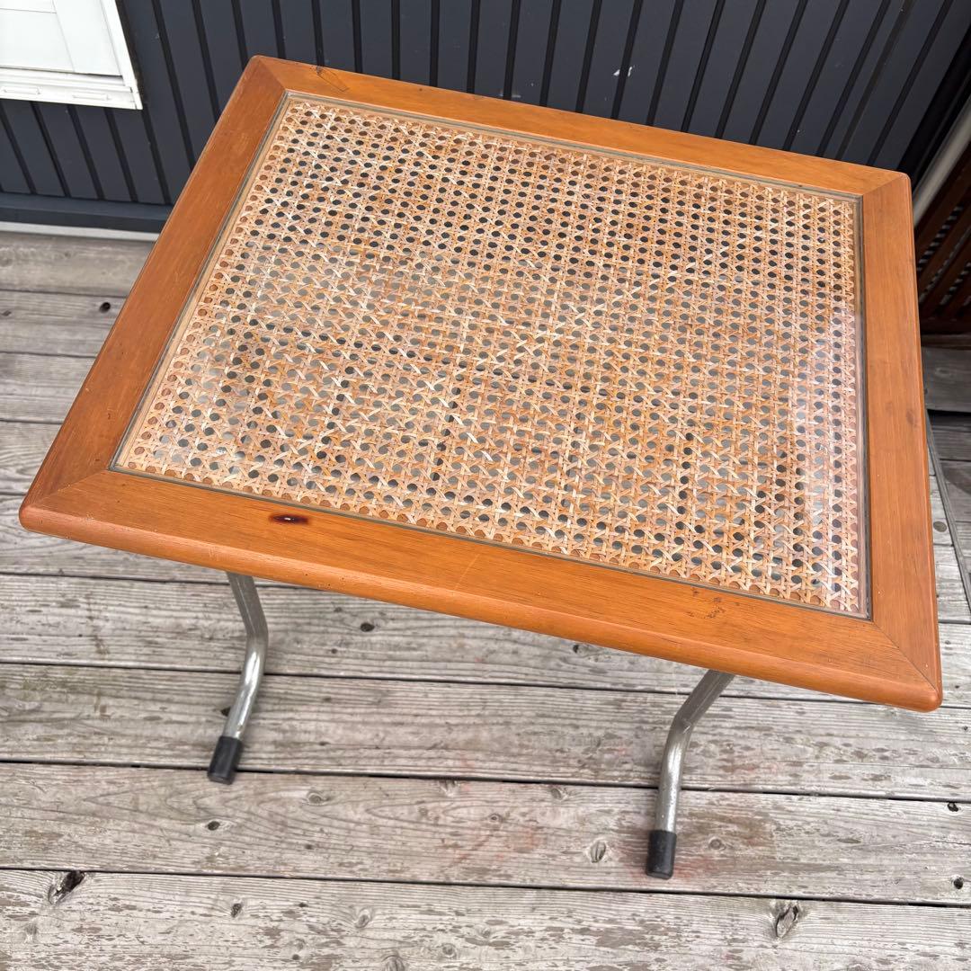 北欧レトロオリバー メタルフレーム ラタンカウンターテーブル 木製サイドテーブル