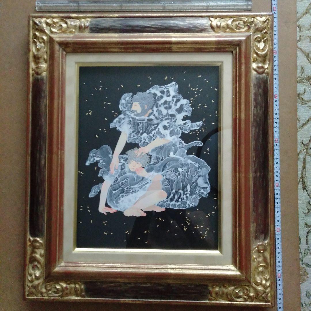 藤本まり子　アクリル画「side」現代アート 　F６号　木製額縁付き