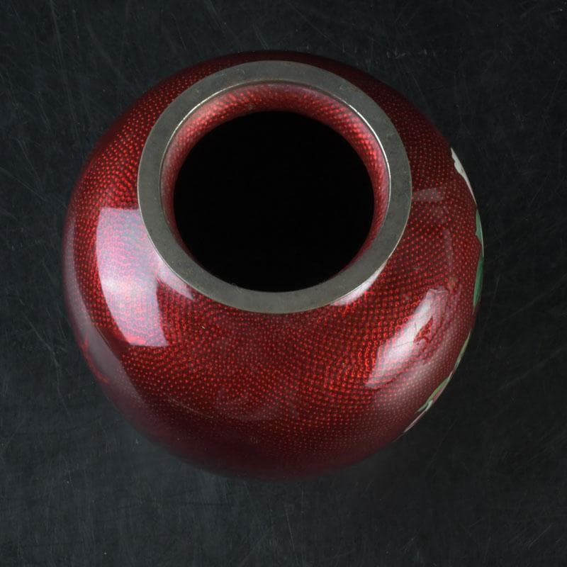 七宝焼　赤透釉　花文　花瓶　V　9604