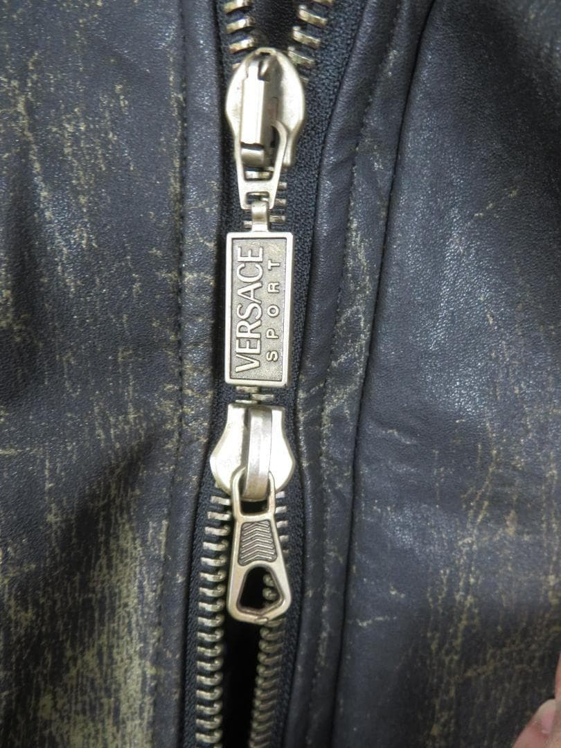 80s ヴェルサーチ イタリア製 ニット切り替え フェイクレザー ロングコート