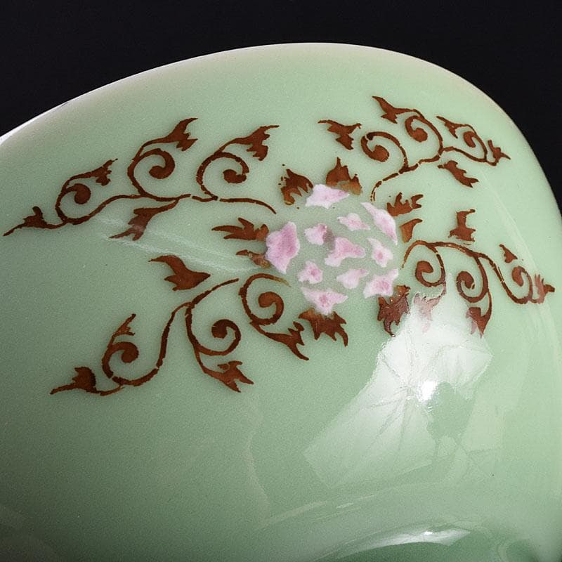 瀬戸焼　陶玉園　加藤五助製　染付　漢詩花文　鉢　合わせ箱　M　R9444