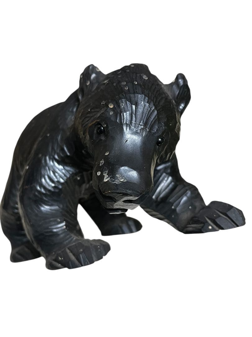 ビンテージ　木彫り　熊　ダークブラウン　ガラス目　作家　アンティーク 北海道