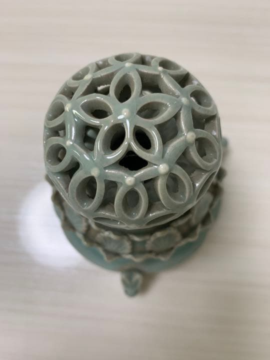 高麗青磁　海青　香炉　香合　木箱あり　透かし　蓮　うさぎ　茶道具　骨董品