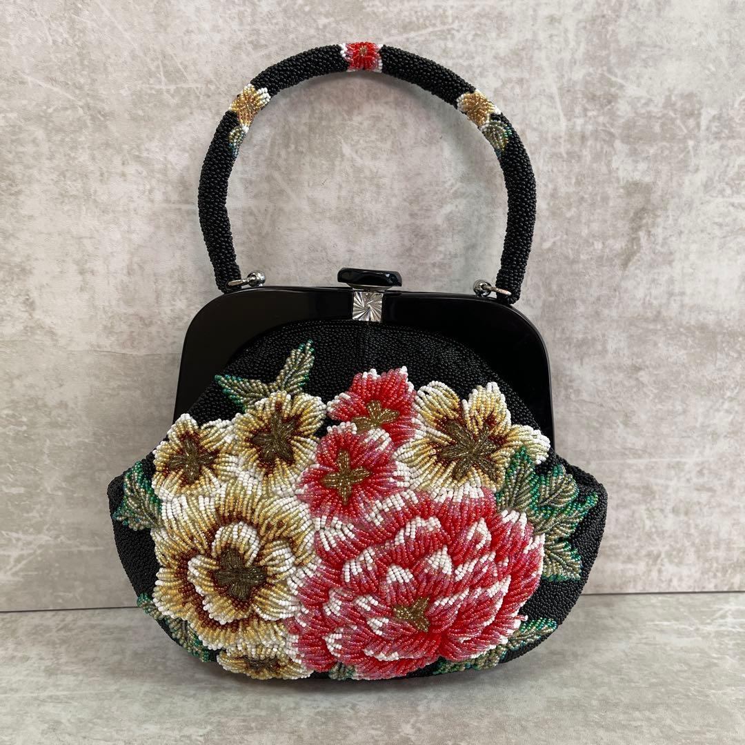 ⭐️一点物⭐️ 総ビーズバッグ 和装 手刺繍 総柄 花柄 和装 がま口