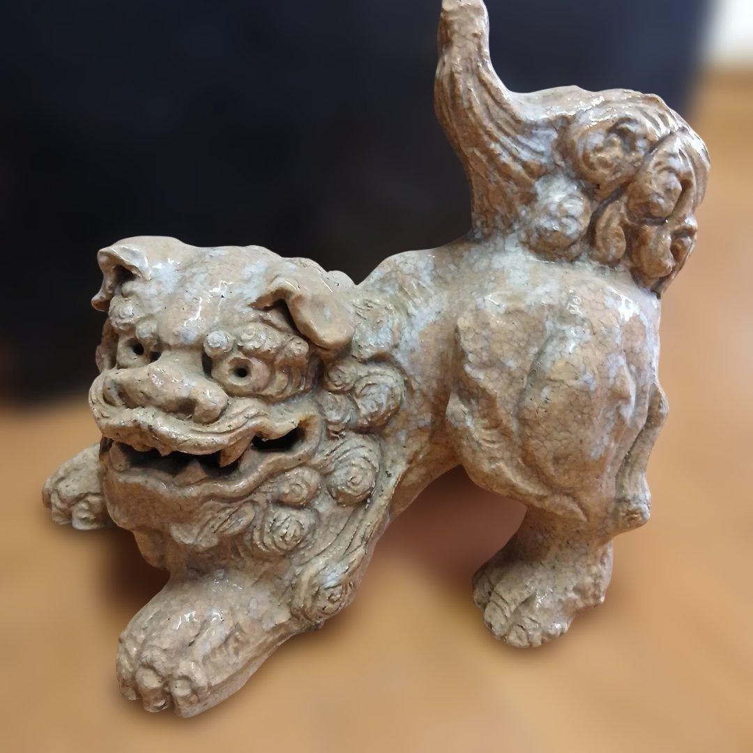 萩焼　獅子像 ベージュ 約30cm