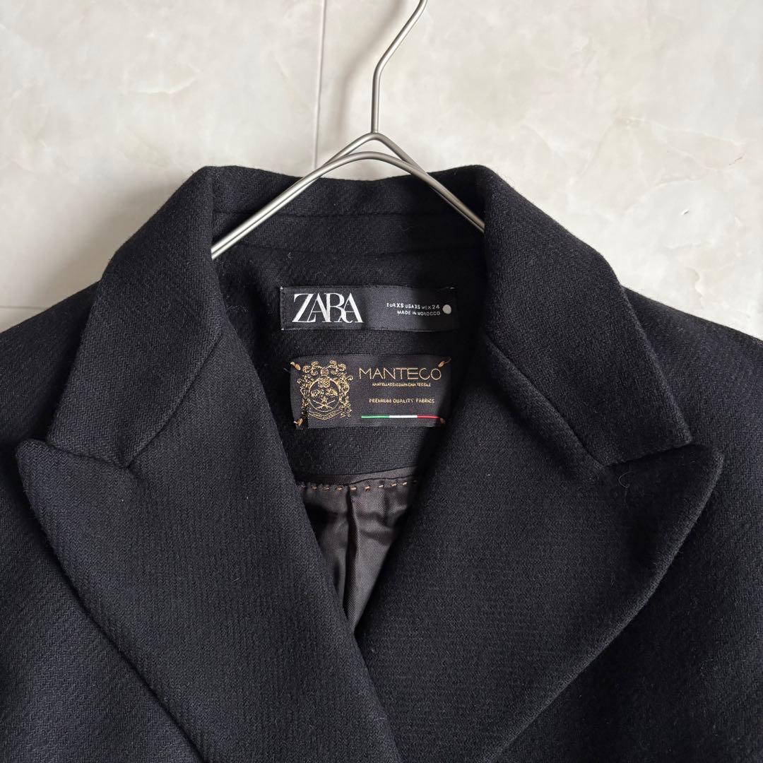 ZARA MANTECO 黒 ダブルチェスターコート XS ウール混 ロング