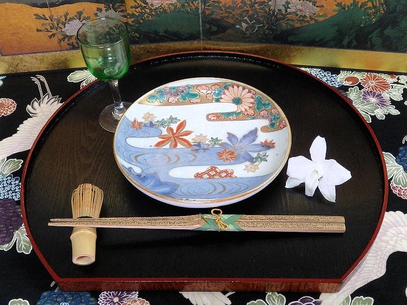 古伊万里　金襴手　竜田川に紅葉の図　５寸皿　C105AS-CZb