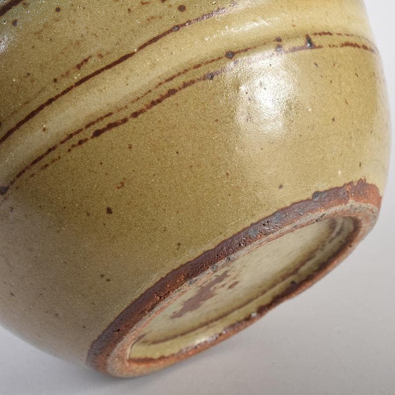 河井寛次郎作　鶴首　灰釉瓶子　共布共箱　M R8846