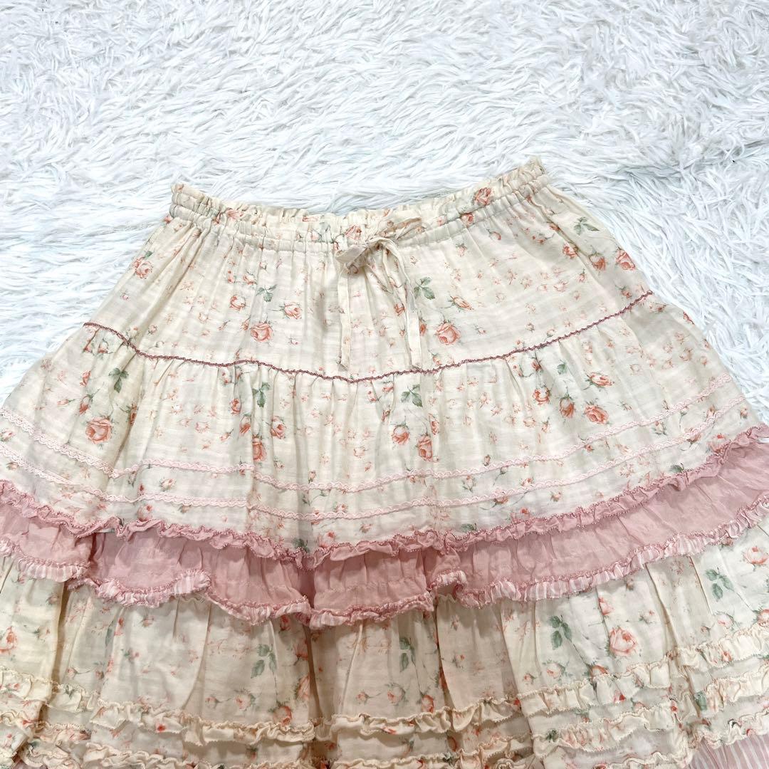 さよちゃん　ピンクハウス　フラワープリント ティアード ミディ スカート