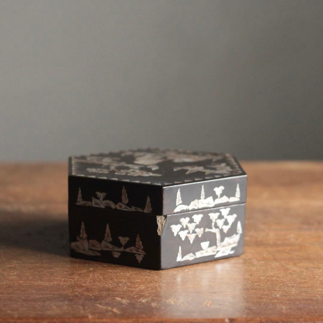 李朝 螺鈿 六角 蓋物 朝鮮美術 古美術 古道具 アンティーク