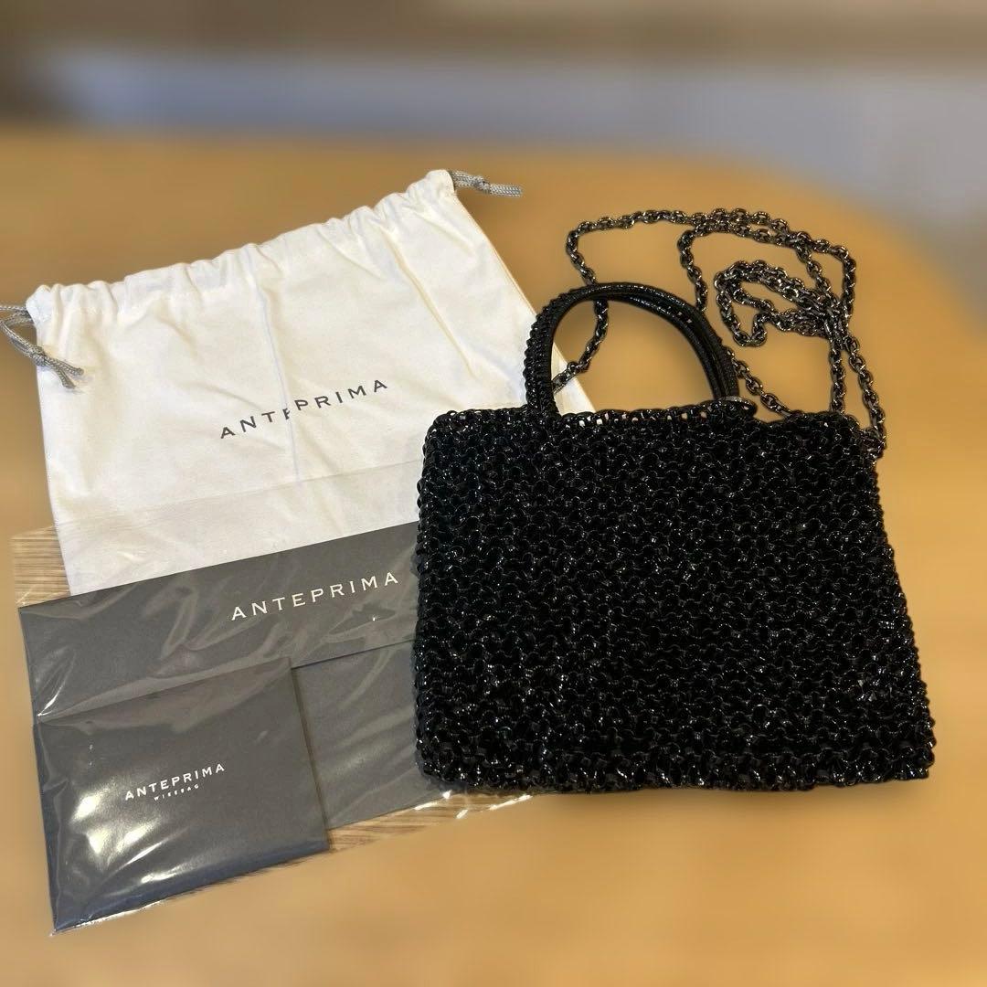 【未使用に近い】アンテプリマ ワイヤーバッグ ミニアトゥーラ エナメルブラック