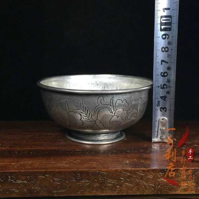 骨董品，925銀のボウル，花が咲き富貴である，銀の椀