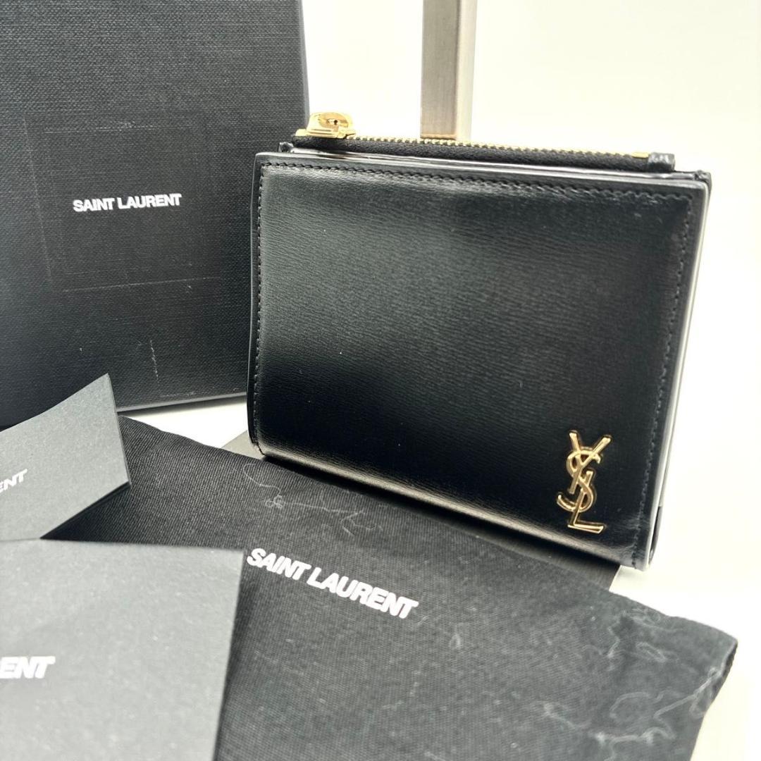 noe　サンローラン 二つ折り 折り財布 カサンドラ レザー ブラック