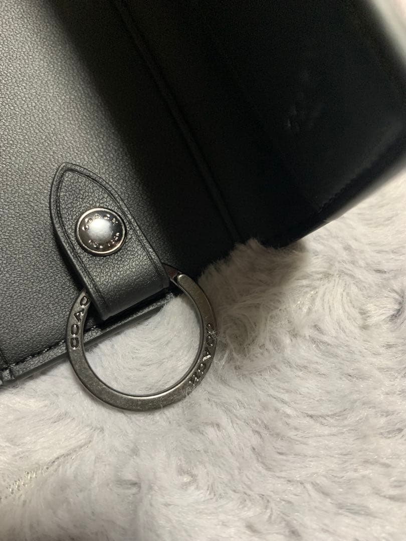 COACH ブラック シグネチャー レザー キーケース