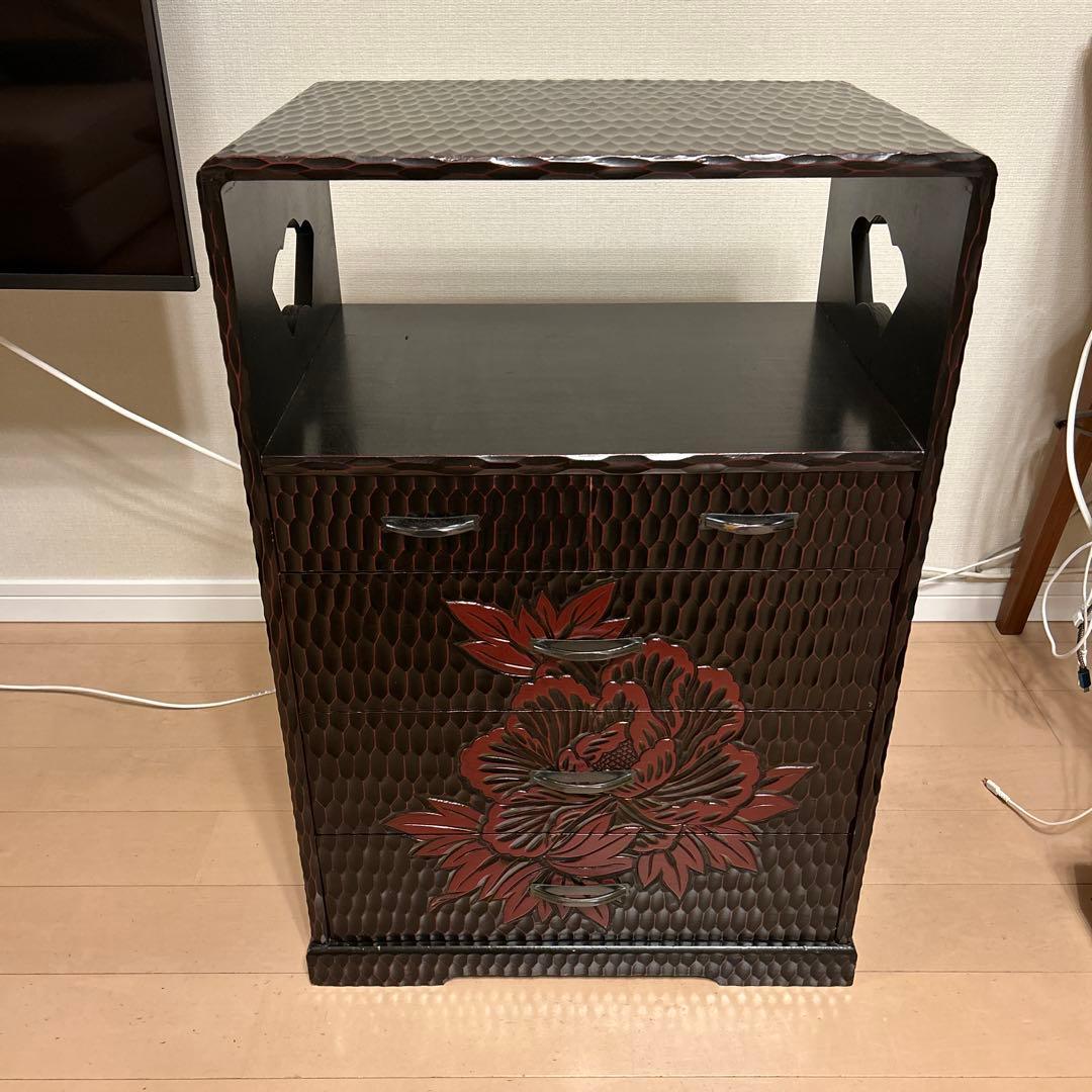 昭和レトロ 鎌倉彫 茶箪笥 飾り棚 チェスト アンティーク レア used 美品