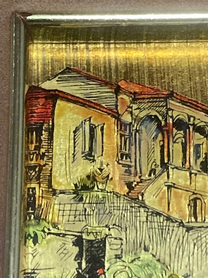 ジャンク品 刻印あり イタリア製 壁掛け 額装アート 詳細不明