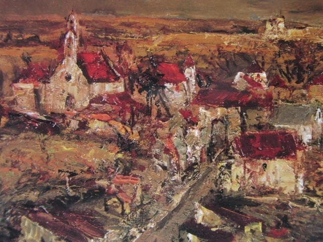 浮田克躬、「ドルドーニュの村」、希少な額装用画集より、新品高級額装付