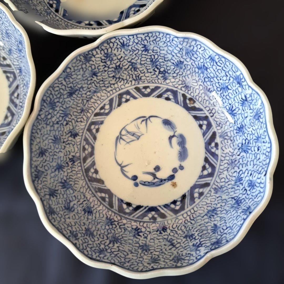 「人気の微塵(みじん)唐草文」 古伊万里皿(直径15.5cm) 3客セット 骨董