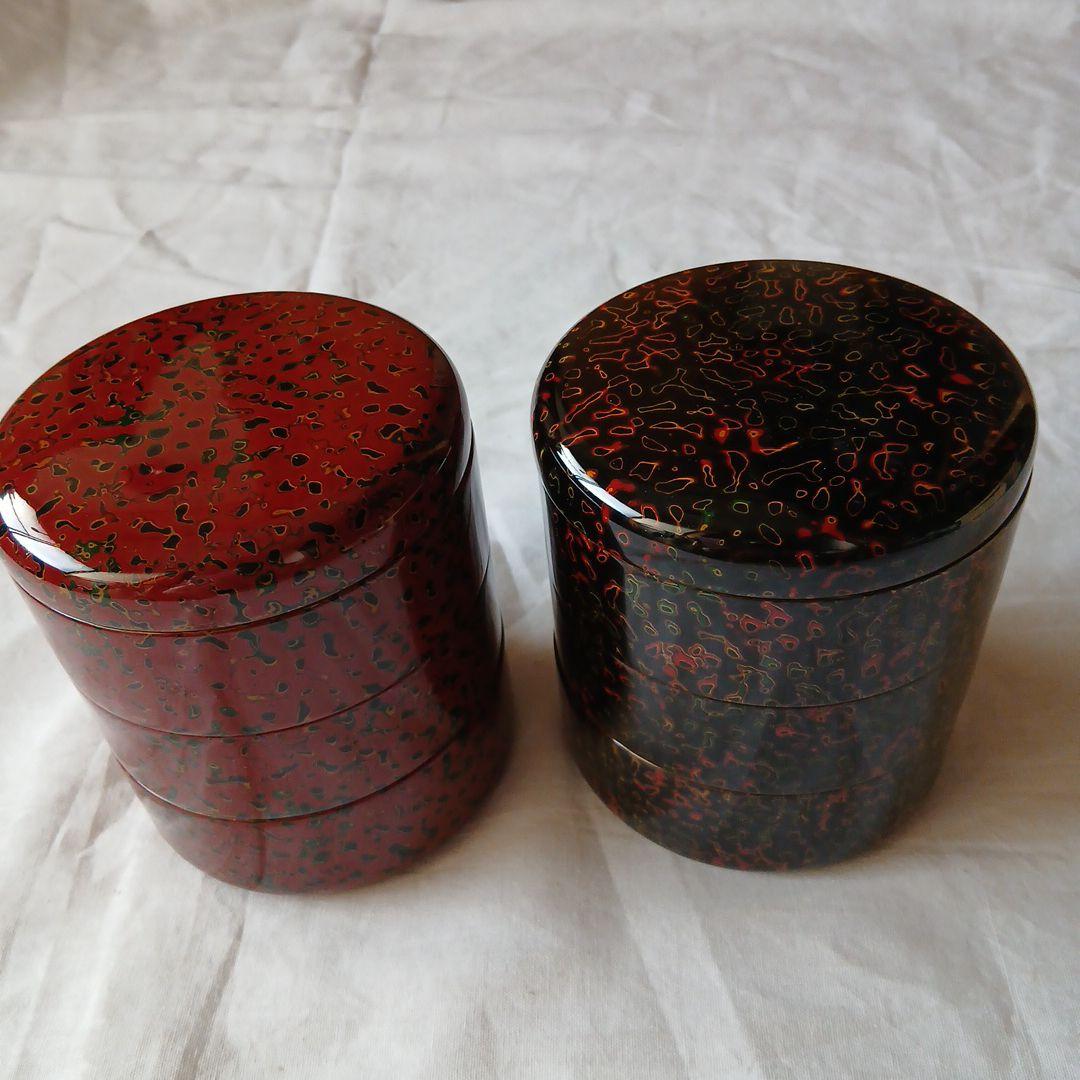 津軽塗 赤と黒の模様入り弁当重箱セット バラ売りも可