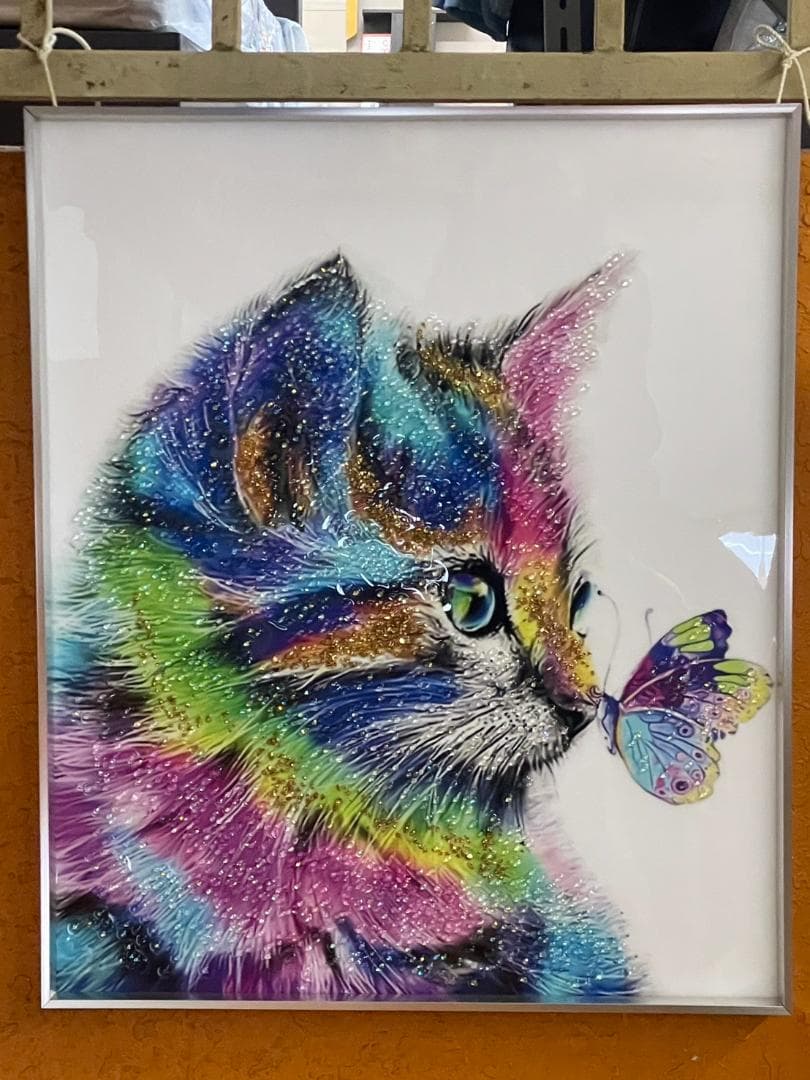 水晶絵　猫　ネコ　キャット　カラフル　アニマル　アートパネル　絵画　ペイント　絵