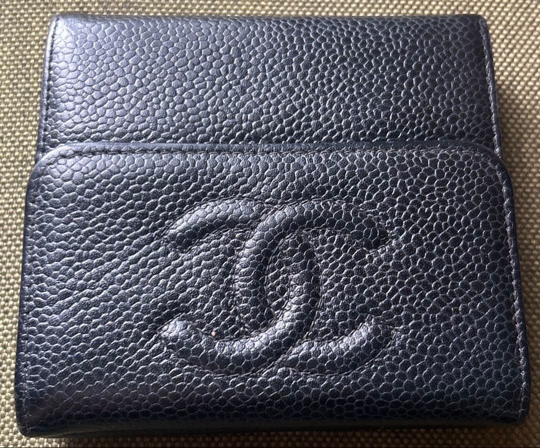 CHANEL/シャネル/キャビアスキン/三つ折り/Wホック/財布/ホック訳あり