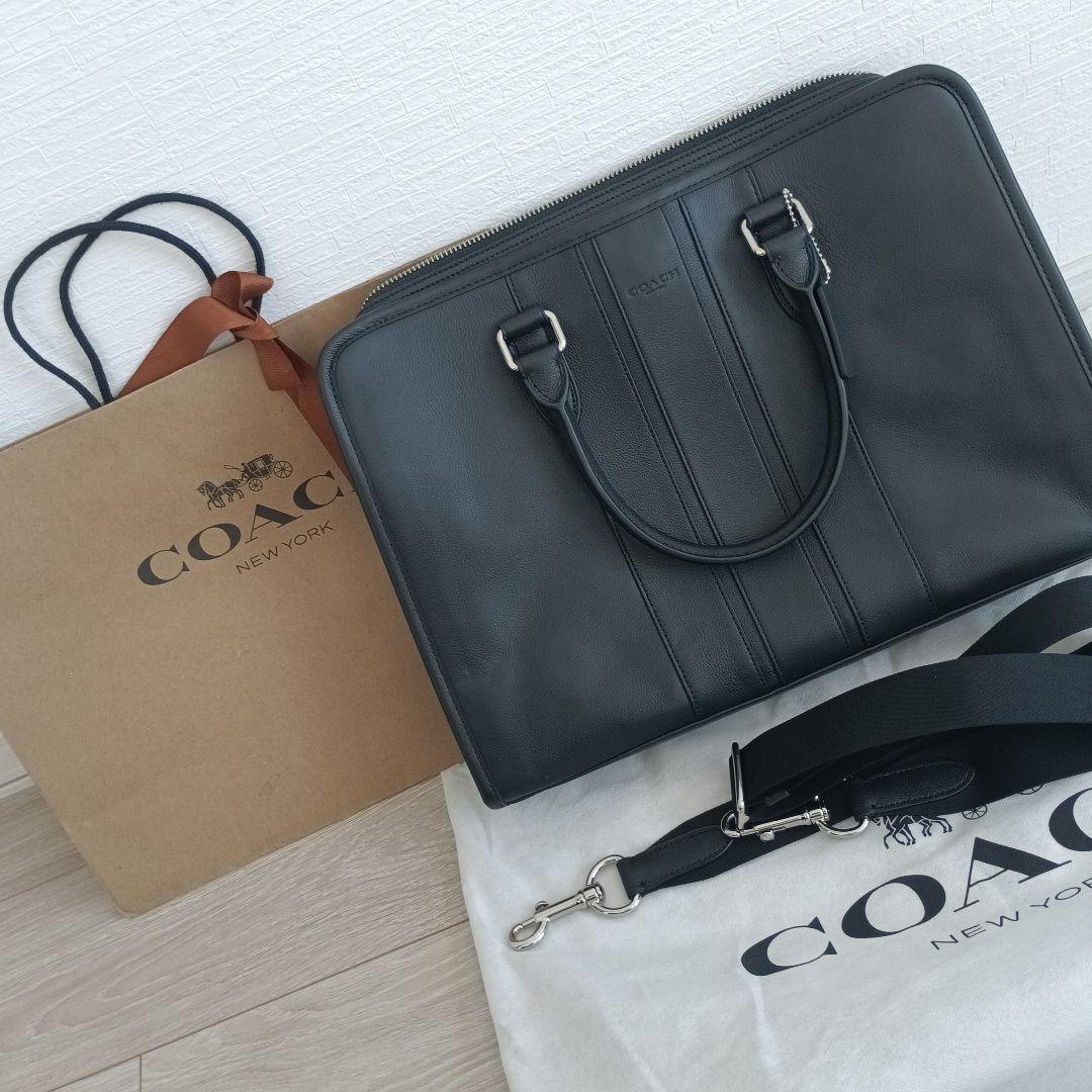 新品　COACH ブラックレザー ビジネスバッグ