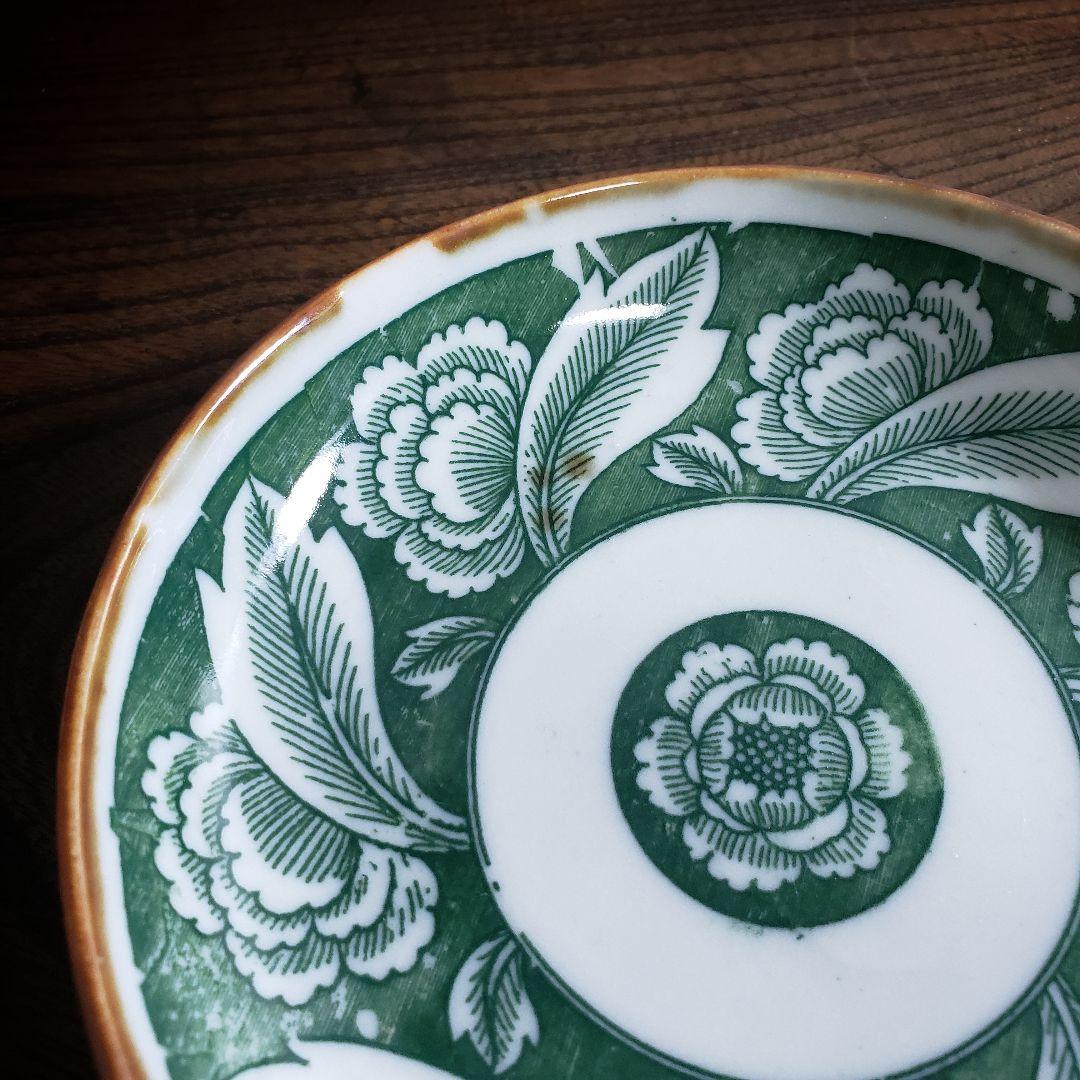 印判皿　明治　大正　二枚　花文様　牡丹　大正ロマン　モダン