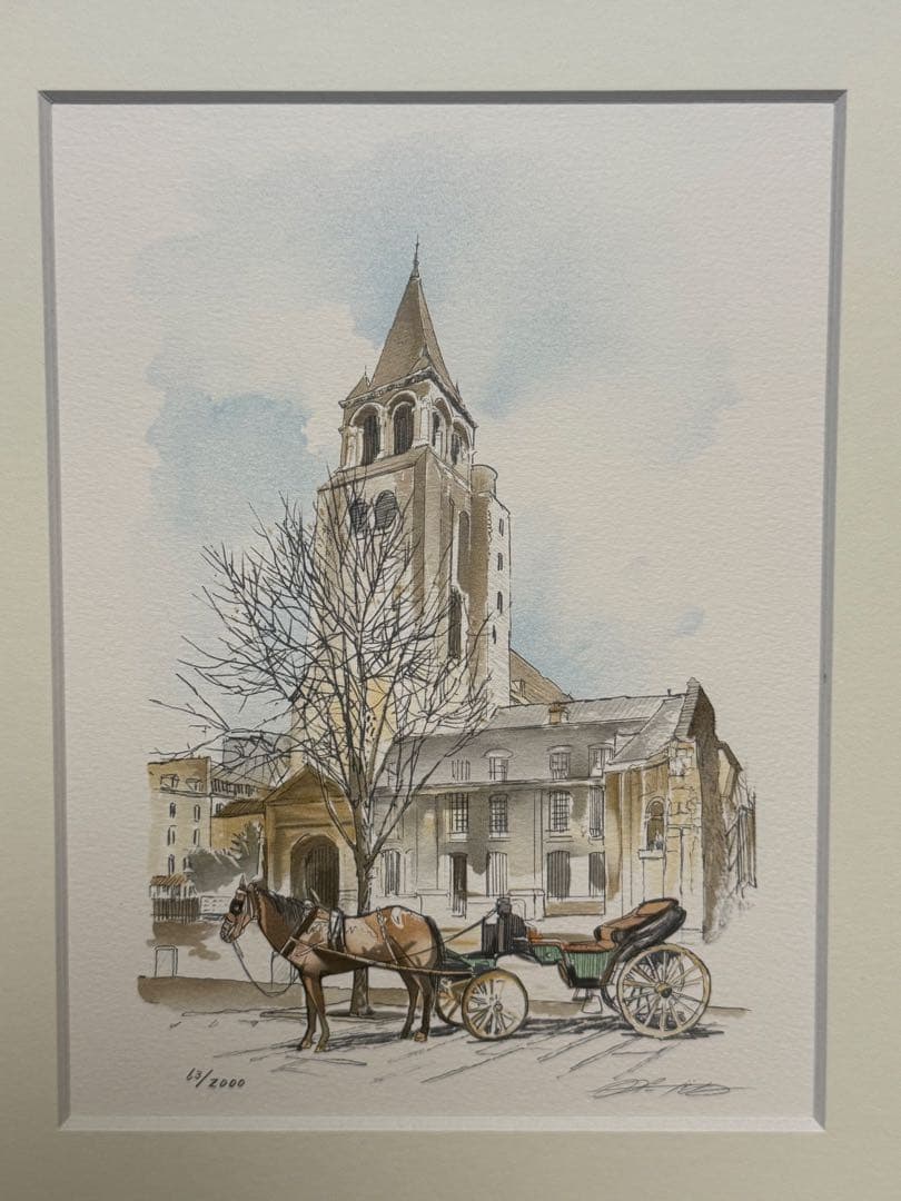 藤田西洋　馬と馬車の風景 センジェルメン ドゥ プレ教会