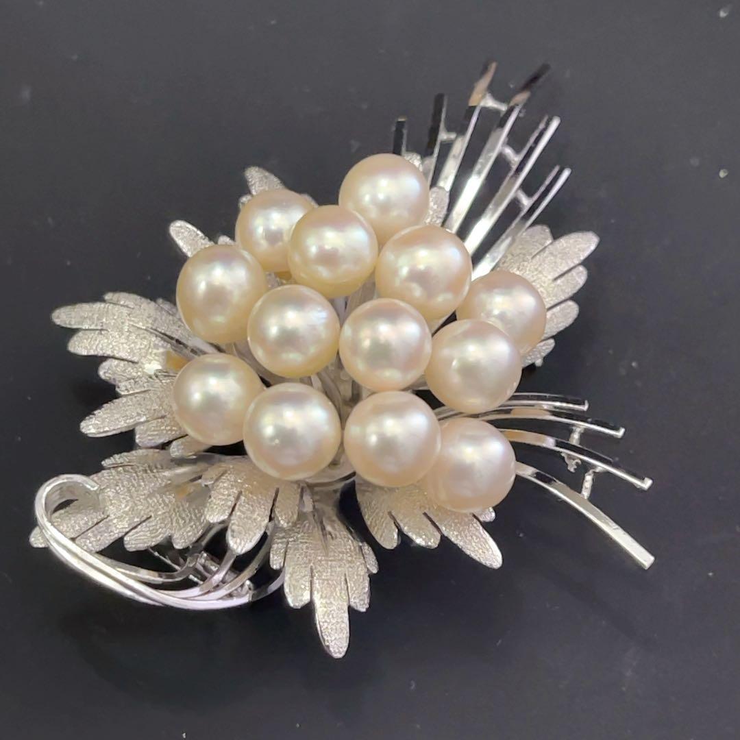 真珠 パール アコヤ真珠 SILVER 13珠 ブローチ 帯留め 2way