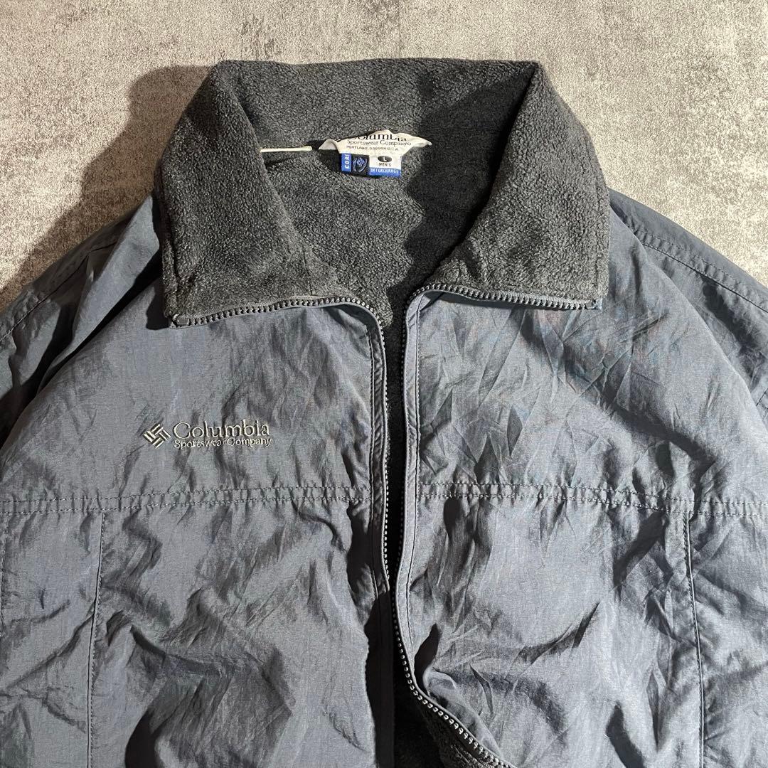 90'sColumbia古着ウォームアップジャケット短丈灰色/黒刺繍ロゴLサイズ