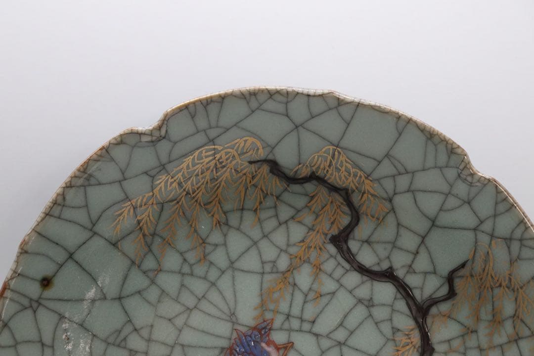 時代　ヒビ焼　水鳥紋大皿　アンティーク　送料込み250927