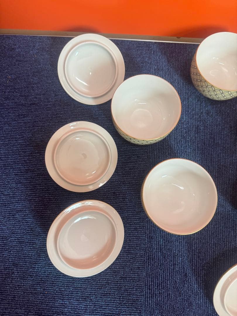 1747 九谷焼　金七宝　湯呑蓋付　5客　金彩　未使用