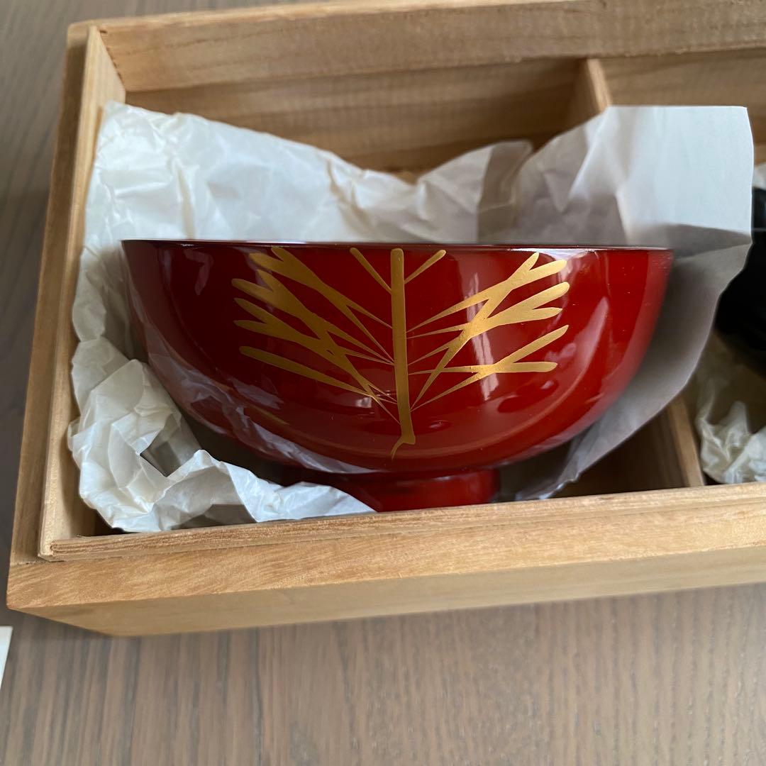 【未使用】山田平安堂 漆器 椀 蓋付 朱・黒セット